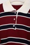 Polo Yaka Patı Düğmeli Çizgili  Pike Örgü Kazak Bordo