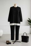 Üstü Pilise Taş Garnili Pantolonlu Aysho Takım Siyah