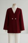Çift Düğmeli V Yaka Kaşe Ceket Bordo