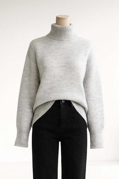 Yarım Balıkçı Basıc Triko Tunik Gri