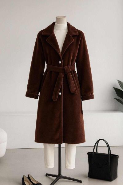 Balon Kollu Kuşaklı Fox Kürk Kaban Kahve