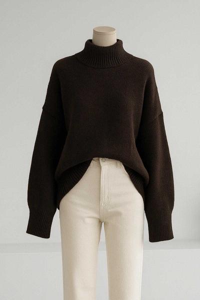 Yarım Balıkçı Basıc Triko Tunik Kahve