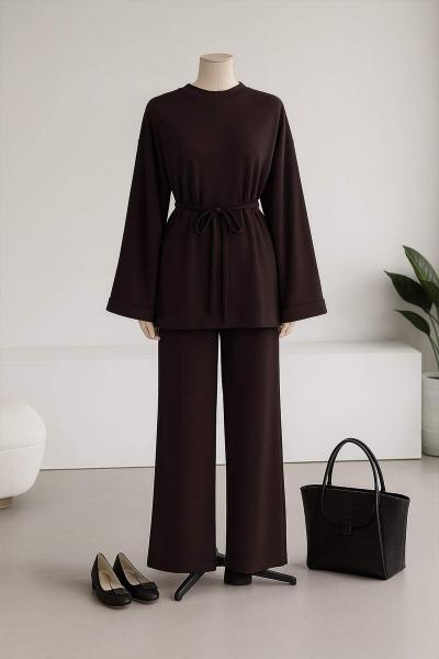 Duble Kol Yırtmaçlı Pantolonlu Oysho Takım Koyu Kahve