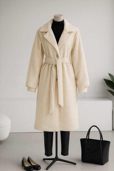 Balon Kollu Kuşaklı Fox Kürk Kaban Krem