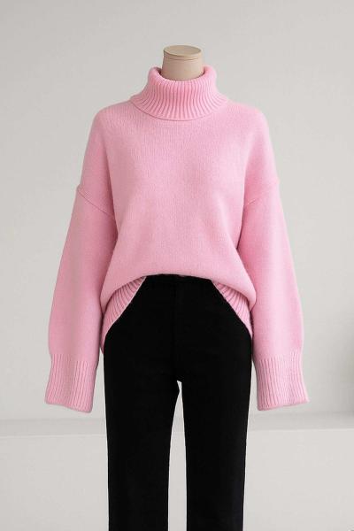 Yarım Balıkçı Basıc Triko Tunik Pembe