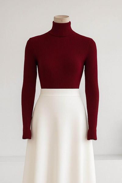 Likralı Balıkçı Triko Kazak Bordo