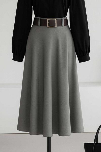 Deri Kemerli Balıksırtı Çan Etek Gri