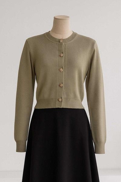 Kalp Düğmeli Kısa Triko Hırka Adaçayı