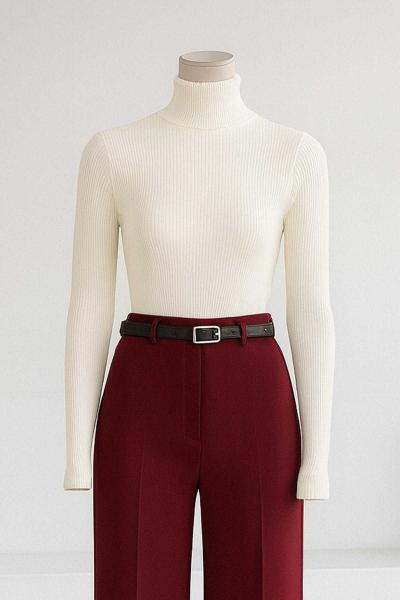 Likralı Balıkçı Triko Kazak Krem