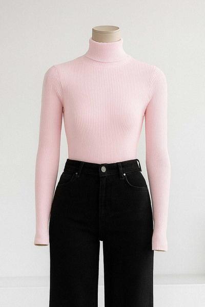 Likralı Balıkçı Triko Kazak Pembe