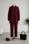 Dik Yakalı Sim Bağcıklı Scuba Pantolonlu Takım Bordo