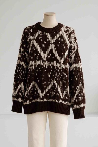 Jakarlı Yumuşak Oversıze Kazak Kahve