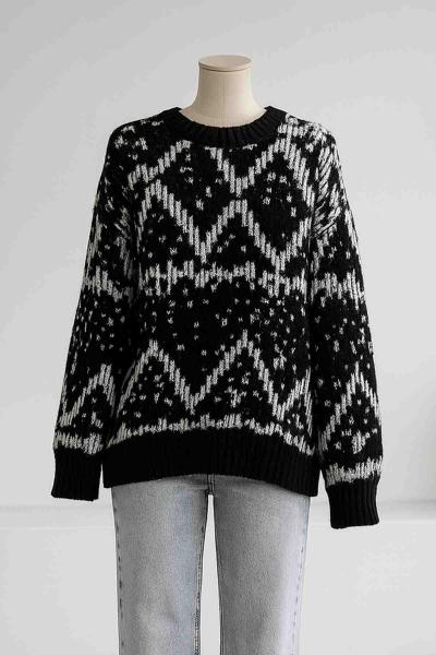 Jakarlı Yumuşak Oversıze Kazak Siyah