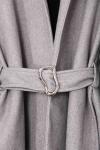 Kuşağı Tokalı Bol Kollu Kaşe Ceket Açık Gri