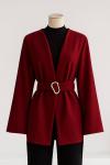 Kuşağı Tokalı Bol Kollu Kaşe Ceket Bordo