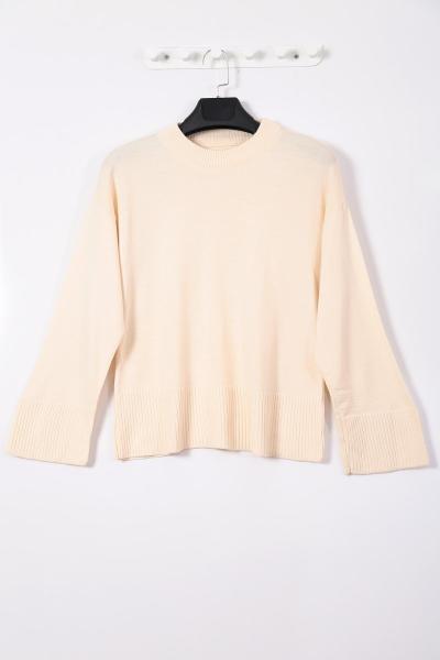 Bisiklet Yaka Basıc Triko Kazak Bej