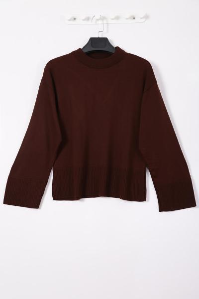 Bisiklet Yaka Basıc Triko Kazak Kahve