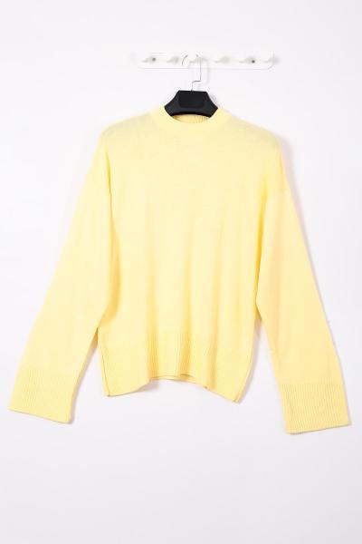 Bisiklet Yaka Basıc Triko Kazak Sarı