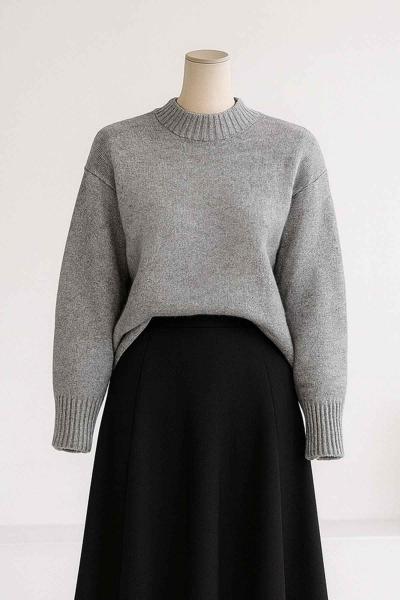 Sıfır Yaka Basıc Triko Tunik Gri