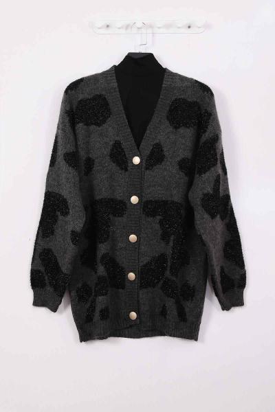 Şardonlu Simli Triko Hırka Antrasit