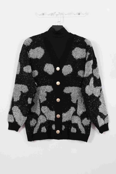 Şardonlu Simli Triko Hırka Siyah