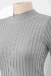 Dik Yaka Likralı Triko Bady Gri