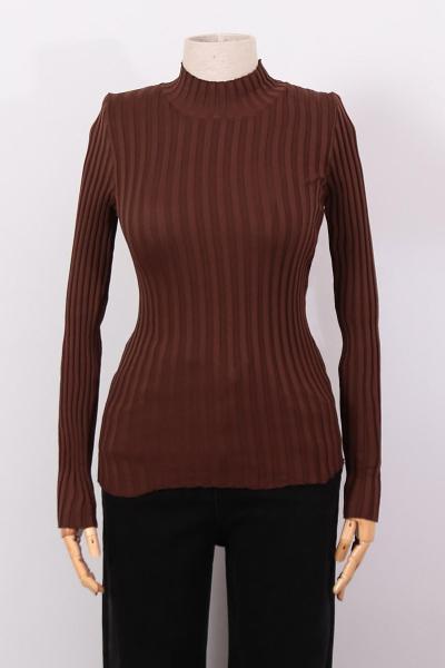 Dik Yaka Likralı Triko Bady Kahve