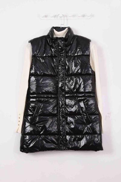 Büzgülü Parlak Şişme Yelek Siyah