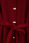 Beli Kuşaklı Düğmeli Oversıze Kaşe Panço Bordo