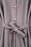 Beli Kuşaklı Düğmeli Oversıze Kaşe Panço Gri