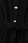 Beli Kuşaklı Düğmeli Oversıze Kaşe Panço Siyah