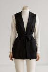 Kuşaklı Kruvaze Yaka Yelek Siyah