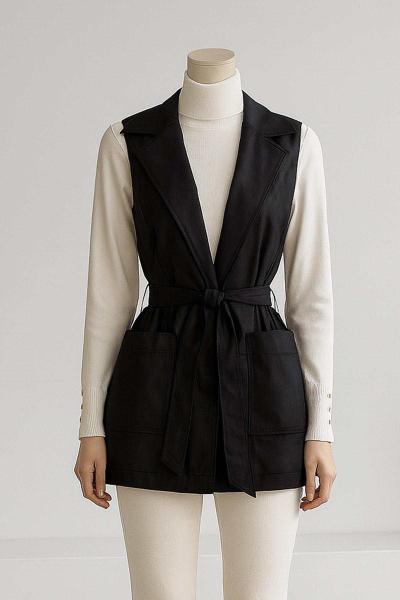 Kuşaklı Kruvaze Yaka Yelek Siyah