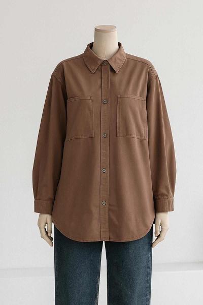 Düğmeli Oversize Kot Gömlek Toprak