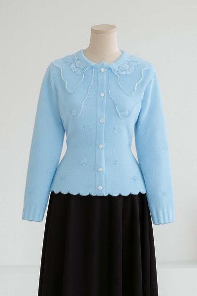 Organze Çift Yakalı Yumoş Triko Hırka Bebe Mavi