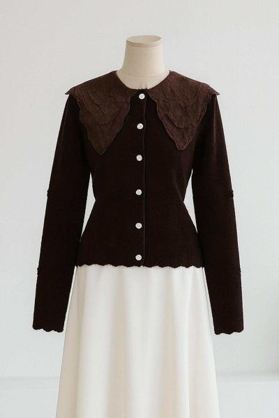 Organze Çift Yakalı Yumoş Triko Hırka Kahve