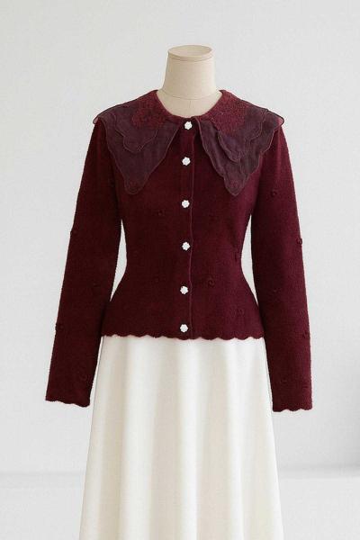 Organze Çift Yakalı Yumoş Triko Hırka Mürdüm