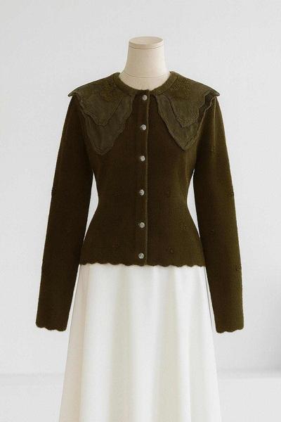 Organze Çift Yakalı Yumoş Triko Hırka Su Yeşili