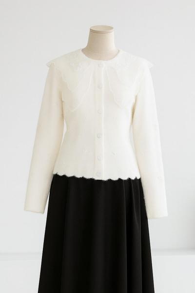 Organze Çift Yakalı Yumoş Triko Hırka Kemik