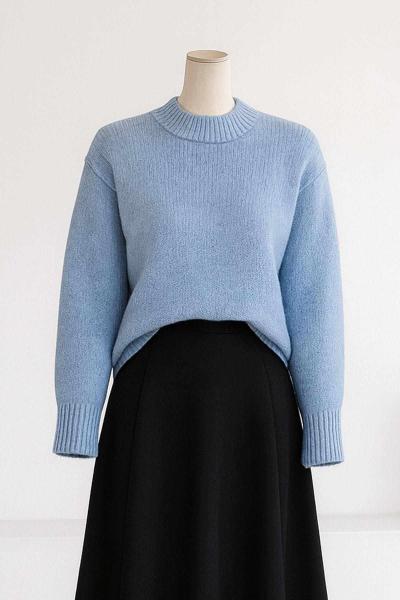 Sıfır Yaka Basıc Triko Tunik Bebe Mavi