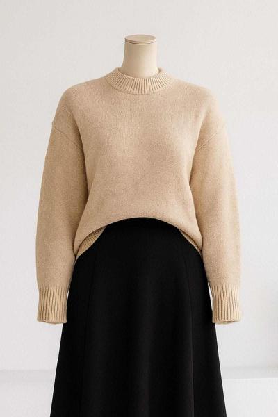 Sıfır Yaka Basıc Triko Tunik Bej