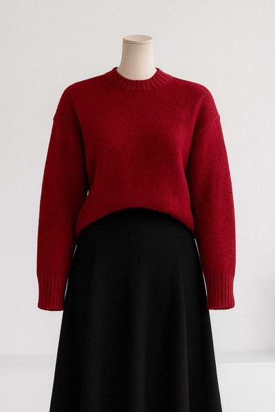 Sıfır Yaka Basıc Triko Tunik Kırmızı