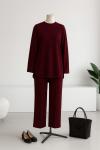 Arkası Uzun Parçalı Dikişli Pantolonlu Oysho Takım Bordo