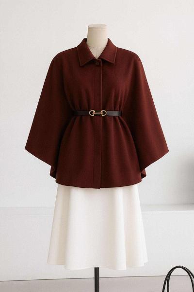 Beli Kemerli Kaşe Panço Kahve