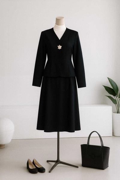 Üstü Çiçek Düğmeli Dikişli Scuba EtekliTakım Siyah