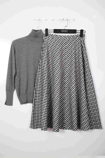 Ekose Desenli Çan Etek Siyah Gri