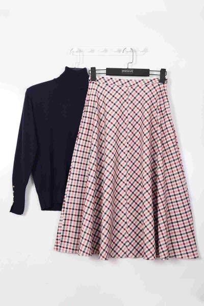 Ekose Desenli Çan Etek Bej Bordo