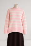 Bisiklet Yaka Kalın Enine Çizgili Triko Tunik Pembe