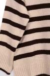Bisiklet Yaka Kalın Enine Çizgili Triko Tunik Bej Kahve