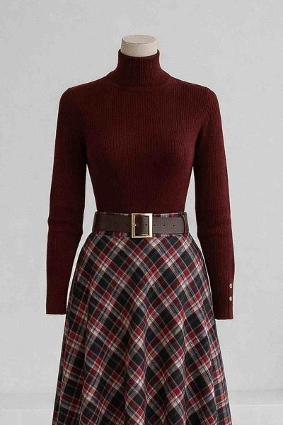 Likralı Balıkçı Triko Kazak Mürdüm